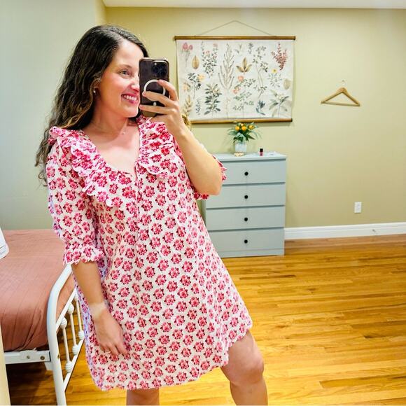 NWT Tuckernuck Pink City Prints Pink White Floral Block Printed Mini Dress Small